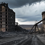 **

"Devastated Donbass landscape. Abandoned coal mines under a bleak sky, reflecting economic hardship and despair. Focus on the ruined infrastructure and the feeling of abandonment. Cinematic, gritty realism."

**