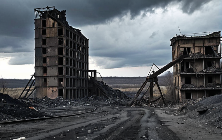**

"Devastated Donbass landscape. Abandoned coal mines under a bleak sky, reflecting economic hardship and despair. Focus on the ruined infrastructure and the feeling of abandonment. Cinematic, gritty realism."

**