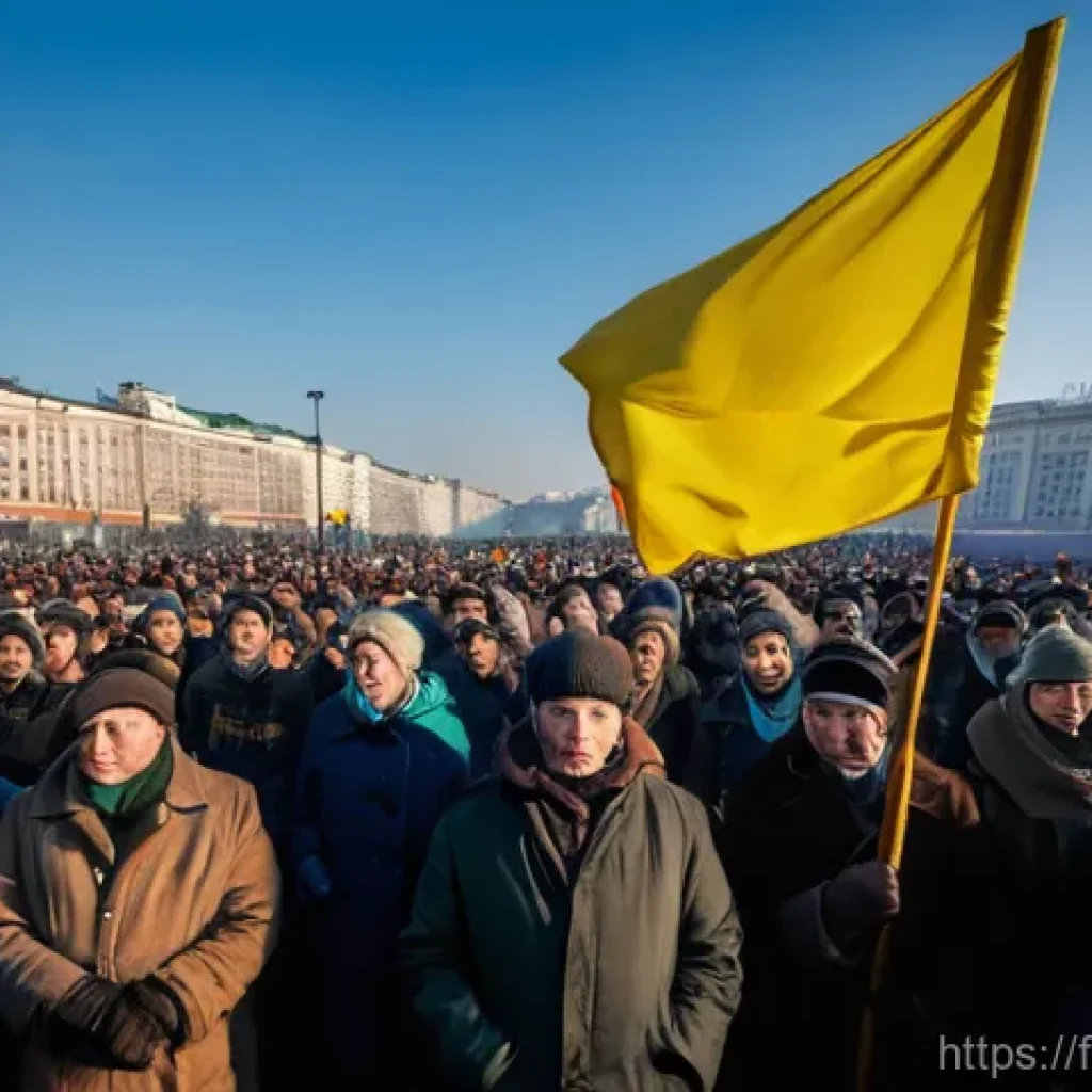 유로마이단 혁명 배경 - **Prompt: Euromaidan's Dawn of Hope and Unity**
    "A wide-angle shot capturing the serene yet dete...