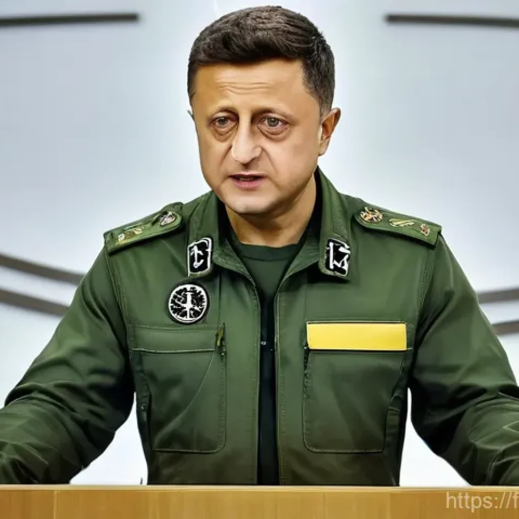 볼로디미르 젤렌스키 정책 - **Prompt: Diplomatic Appeal for International Support**
A powerful, medium-shot portrait of Volo...