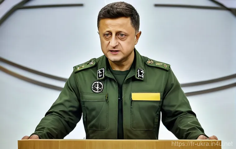 볼로디미르 젤렌스키 정책 - **Prompt: Diplomatic Appeal for International Support**
A powerful, medium-shot portrait of Volo...