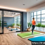 우크라이나 헬스장 문화 - A modern Ukrainian premium gym interior bustling with diverse adults engaged in various activities: ...