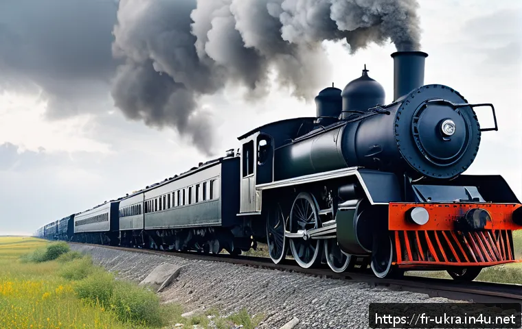 우크라이나 철도 역사 - A detailed historical scene depicting the first Ukrainian railway line in the mid-19th century, show...